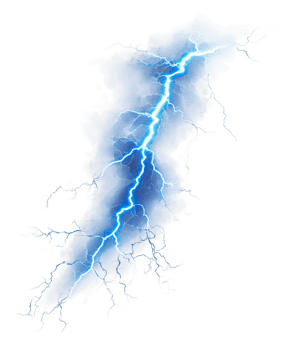 Bright blue lightning bolt striking during a storm png