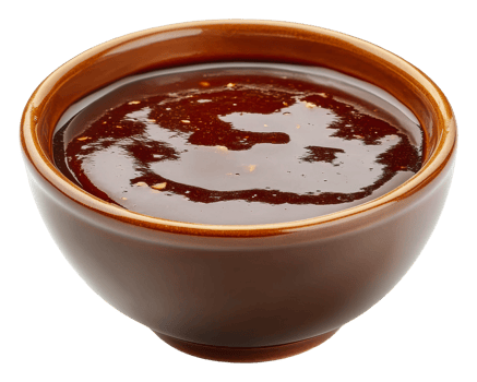 Bowl of thick brown sauce on white png