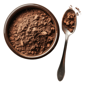 Bowl of rich cocoa powder with spoon png