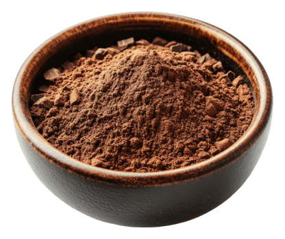 Natural cocoa powder in a wooden bowl with texture png