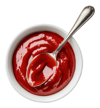 Freshly served tomato ketchup in a white bowl png