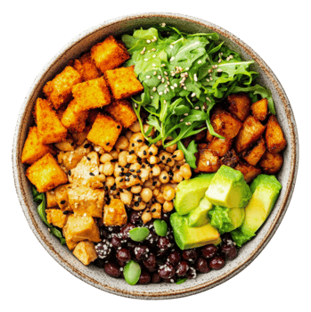 Colorful tofu grain bowl png