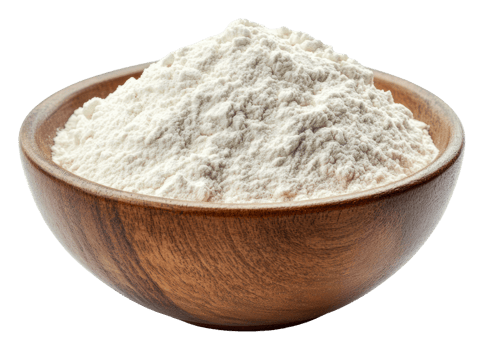 White flour in a wooden bowl, ready to bake png