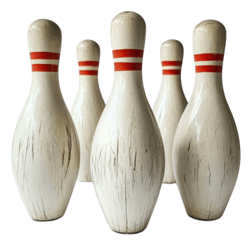 Vintage bowling pins arranged in a playful setting png