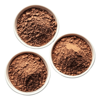 Three bowls of cocoa powder on a white background png