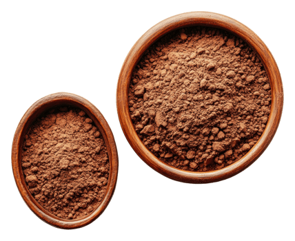 Cocoa powder in wooden bowls on a white background png