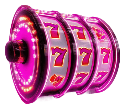 Vibrant neon slot machine spinning png