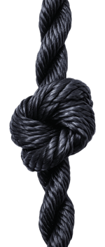 Black rope knot intricately tied in a strong loop png