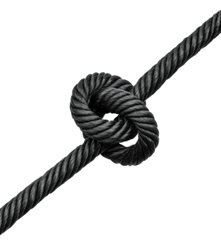 Black rope knot tied securely on smooth surface png