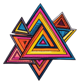 Colorful geometric patterns with layered triangles, cut out - stock . png