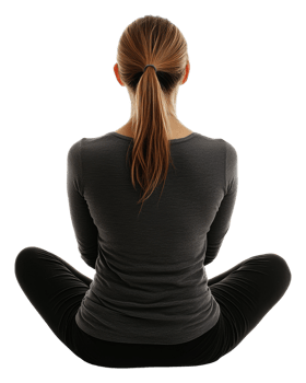Person meditating in a relaxed pose at home, cut out - stock . png