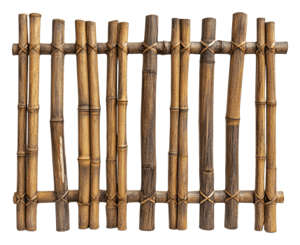 Natural bamboo fence panel in rustic style, cut out - stock . png
