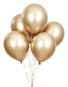 Elegant golden balloons for festive celebrations, cut out - stock . png