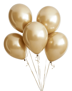 Elegant gold balloons for events, cut out - stock . png