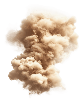 Dust cloud formation rises in a desert landscape, cut out - stock . png