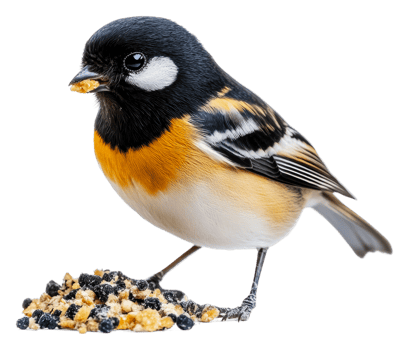 A beautiful bird foraging for food in winter, cut out - stock . png