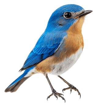 Bright bluebird perched elegantly on a branch, cut out - stock . png