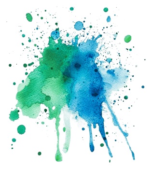 Blue and green watercolor splashes, cut out - stock . png