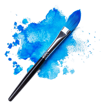 Vibrant blue paint with brush on white background, cut out - stock . png