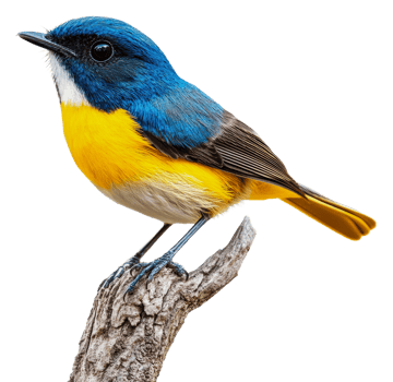 Colorful bird sitting on a branch, cut out - stock . png
