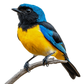 Vibrant bird perched on branch during daylight, cut out - stock . png
