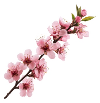 Delicate pink cherry blossoms in full bloom, cut out - stock . png