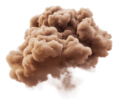 Daytime brown smoke rises from ground, cut out - stock . png