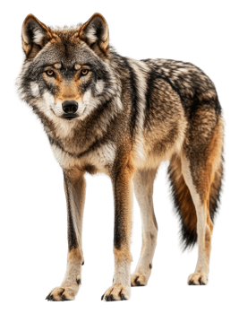 Wolf standing confidently in a natural landscape, cut out - stock . png