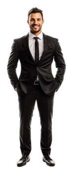 Confident man in a suit posing with a smile, cut out - stock . png
