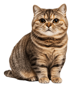 Brown striped cat on white surface, cut out - stock . png