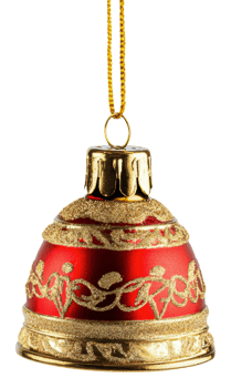 Red Christmas bell ornament hanging, cut out - stock . png