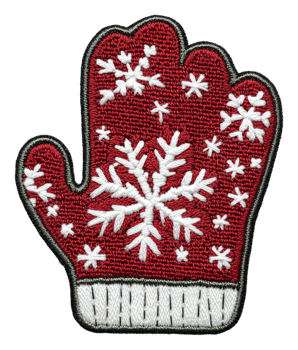 Red mitten with white snowflake design, cut out - stock . png