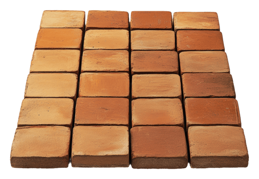 Terracotta tiles arranged in a square pattern, cut out - stock . png