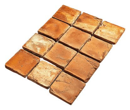Square pattern of rustic terracotta tiles, cut out - stock . png