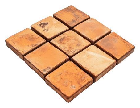 Rustic clay tiles arranged in a square pattern, cut out - stock . png