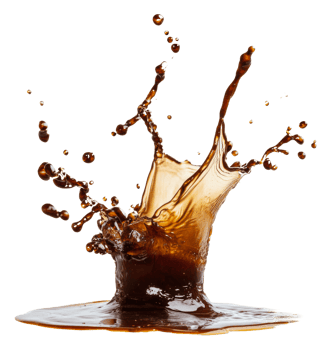 Splash of dark liquid against a white background, cut out - stock . png