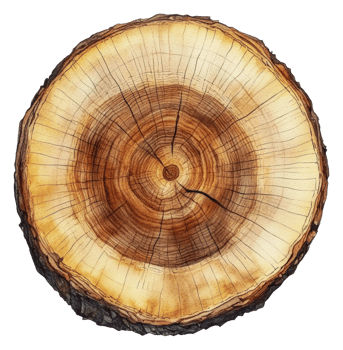 Tree trunk cross-section on white bg, cut out - stock . png