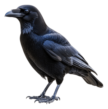 A black raven perched calmly on its feet, cut out - stock . png