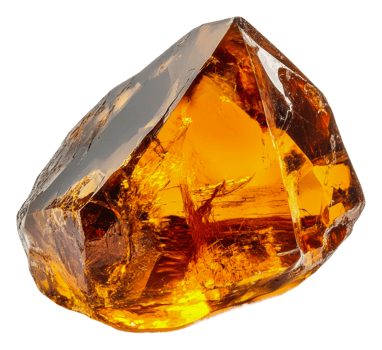 Bright orange natural amber gemstone, cut out - stock . png
