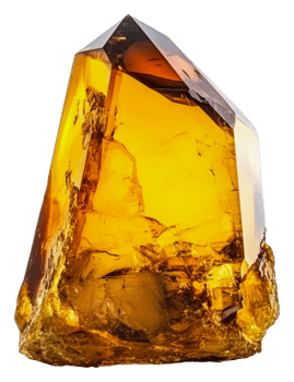Amber gemstone illuminated by natural light, cut out - stock . png