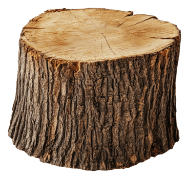 Natural tree stump showing detailed bark texture, cut out - stock . png
