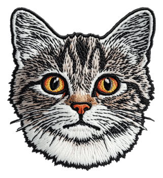 Detailed cat embroidery patch with vibrant eyes, cut out - stock . png