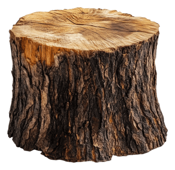 Sturdy tree stump on flat outdoor ground, cut out - stock . png