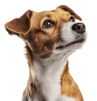 Alert dog gazing curiously indoors, cut out - stock . png