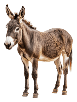 Daylight donkey in natural setting, cut out - stock . png