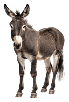 A curious donkey stands with an inquisitive look, cut out - stock . png