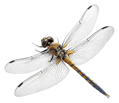 Detailed view of a dragonfly perched on a surface, cut out - stock . png