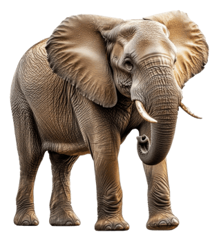 Elephant on a sunny plain, cut out - stock . png