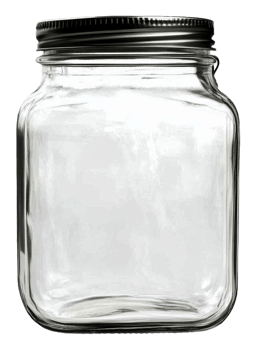 Glass jar with metal lid, white bg, cut out - stock . png