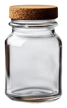 Clear glass jar with cork lid for storage use, cut out - stock . png